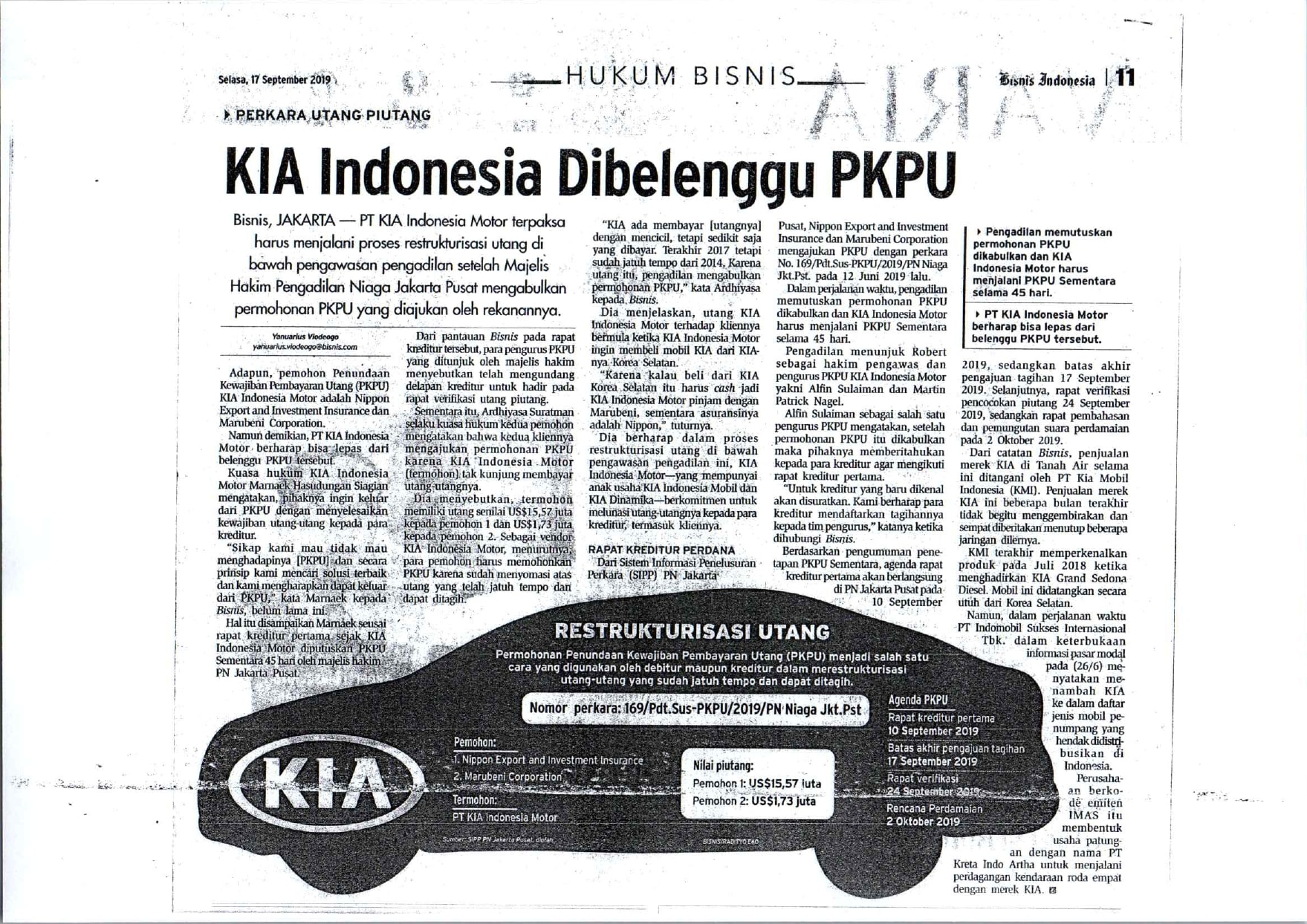 KIA Indonesia Dibelenggu PKPU